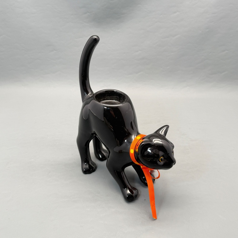 PARTYLITE Black Cat Glazed Ceramic Pottery Tealight Candle Holder
